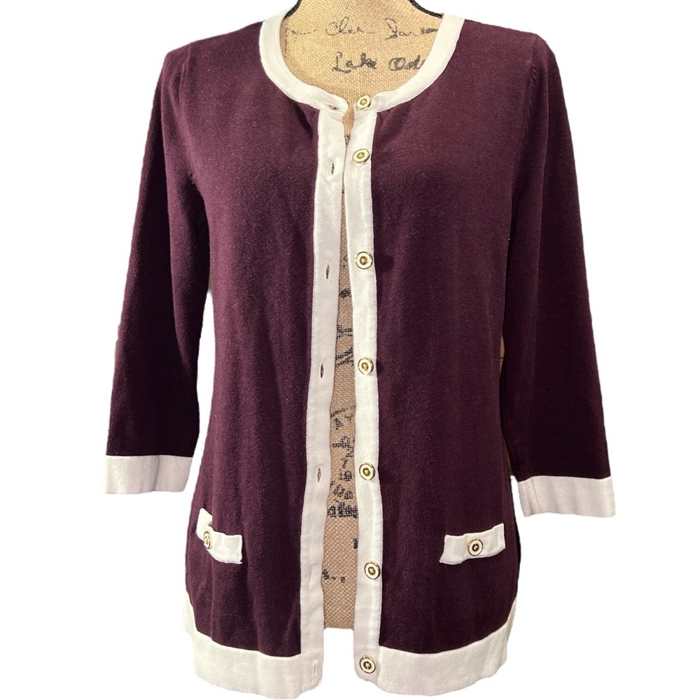 Banana Republic Burgundy and Cream Cardigan